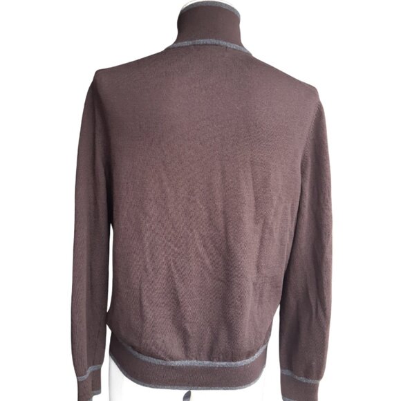 Banana Republic SZ XL Zip Up Merino Chocolate Brown Men's Mock Neck Cardigan - Picture 4 of 15